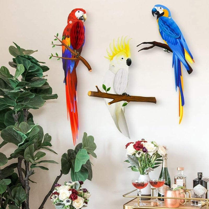 Colorful Paper Honeycomb Parrot Cutouts Tropical Birds Hanging Decorations For Luau Party - Image 2